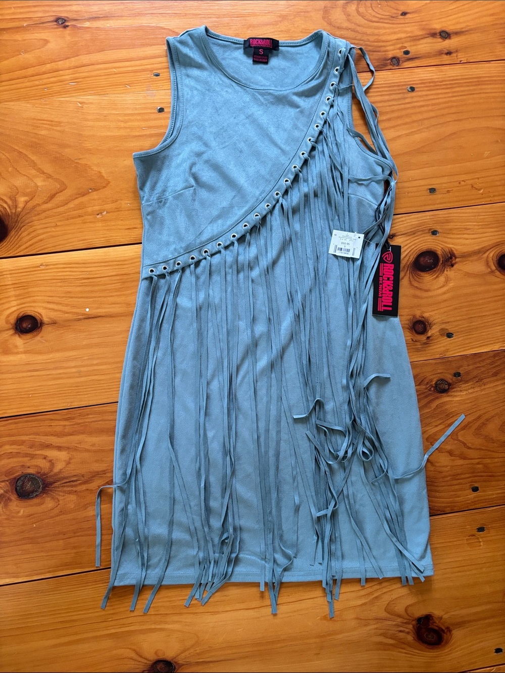 Rock & Roll Cowgirl Dusty Blue Fringe Tank Dress